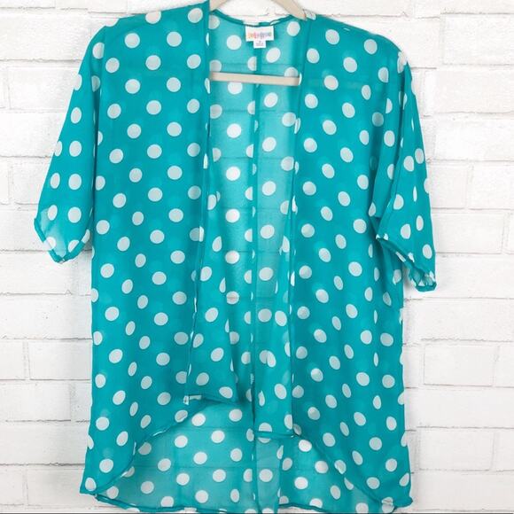 LuLaRoe Turquoise & White Polka Dot Kimono Size 3 - Picture 1 of 8